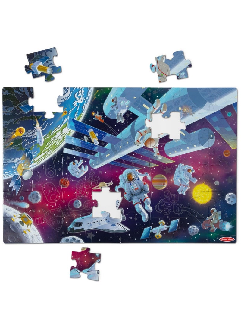 Melissa & Doug Outer Space Glow-in-the-Dark Floor Puzzle â€“ 48 Pieces | 3' x 2' Jumbo Puzzle with Planets, Stars, Astronauts & Rockets | Ages 3+ - Image 2