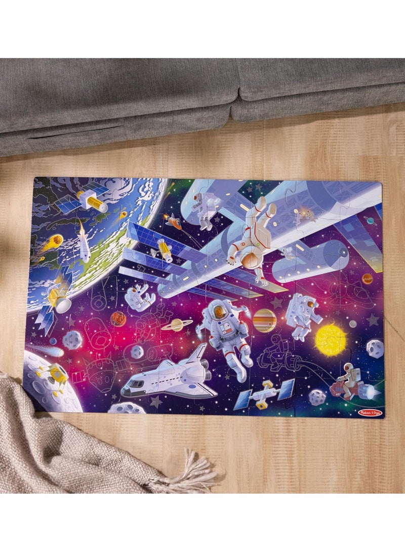 Melissa & Doug Outer Space Glow-in-the-Dark Floor Puzzle â€“ 48 Pieces | 3' x 2' Jumbo Puzzle with Planets, Stars, Astronauts & Rockets | Ages 3+ - Image 3