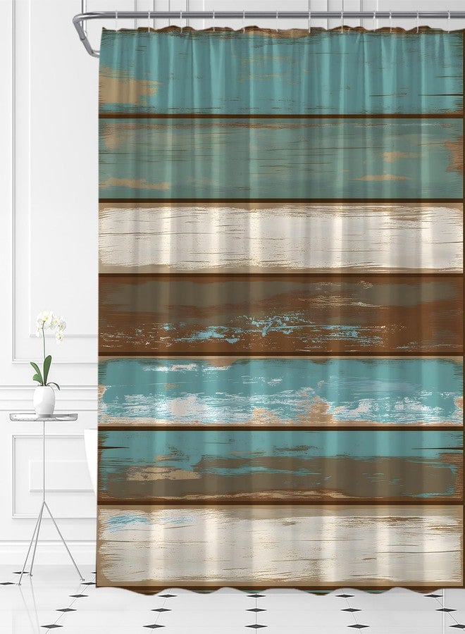 YSATNSFT Rustic Wooden Board Shower Curtain Farmhouse Barn Door Brown Blue Teal Country Life Theme Grunge Planks Fabric Bathroom Decor Set with Hooks,(70" WX70 H) - Image 3