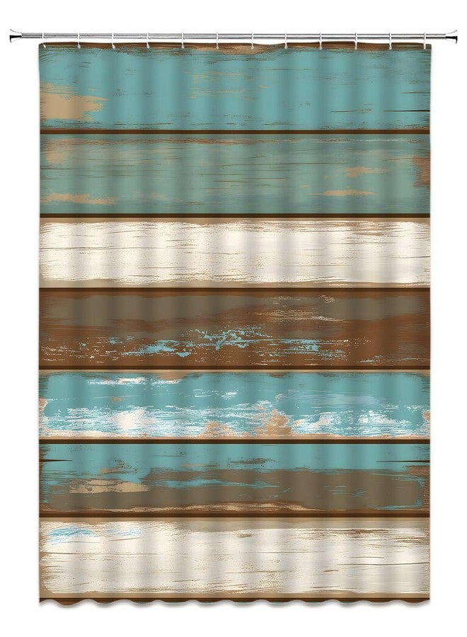 YSATNSFT Rustic Wooden Board Shower Curtain Farmhouse Barn Door Brown Blue Teal Country Life Theme Grunge Planks Fabric Bathroom Decor Set with Hooks,(70" WX70 H) - Image 4