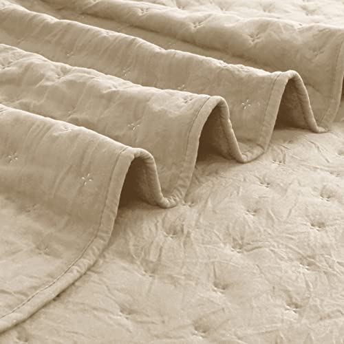 ROARINGWILD Cloud Oversized King Quilt Sets with Pillow Shams, Beige California Cal King Size Lightweight Soft Coverlet Bedspread, Tan Cream Thin Bedding Set, 3 Pieces, 118x106 inches - Image 5