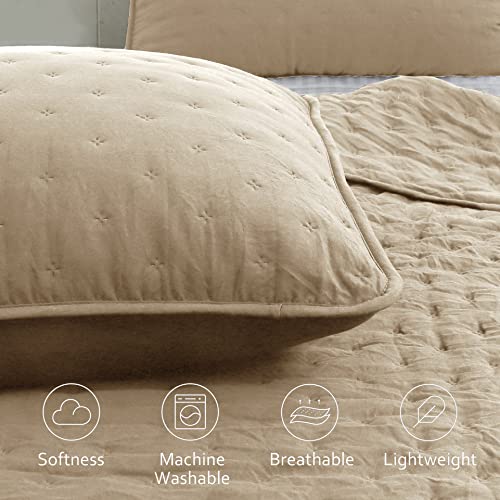 ROARINGWILD Cloud Oversized King Quilt Sets with Pillow Shams, Beige California Cal King Size Lightweight Soft Coverlet Bedspread, Tan Cream Thin Bedding Set, 3 Pieces, 118x106 inches - Image 3