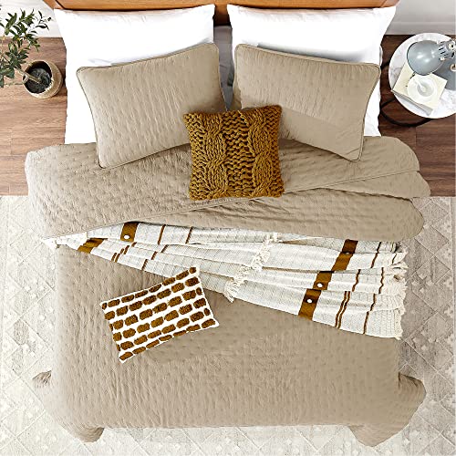 ROARINGWILD Cloud Oversized King Quilt Sets with Pillow Shams, Beige California Cal King Size Lightweight Soft Coverlet Bedspread, Tan Cream Thin Bedding Set, 3 Pieces, 118x106 inches - Image 2