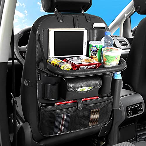 DURASIKO Car Backseat Organizer with Foldable Table TrayCar Storage Organizer with Tablet HolderCar Seat Back Protectors Kick MatsPremium PU Leather MaterialCompatible with Most Vehicles - Image 1