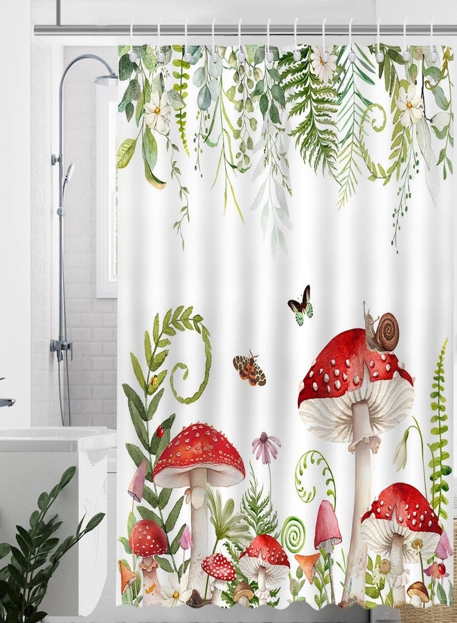 Mocsicka Mushroom Shower Curtain Retro Mushroom Green Plant Bathroom Shower Curtain Mushroom Botanical Aesthetic Waterproof Fabric Shower Curtain Bathtub Decor with 12 Hooks 72 X 72 Inch - Image 2