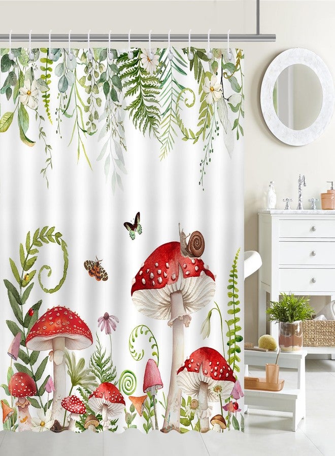 Mocsicka Mushroom Shower Curtain Retro Mushroom Green Plant Bathroom Shower Curtain Mushroom Botanical Aesthetic Waterproof Fabric Shower Curtain Bathtub Decor with 12 Hooks 72 X 72 Inch - Image 1