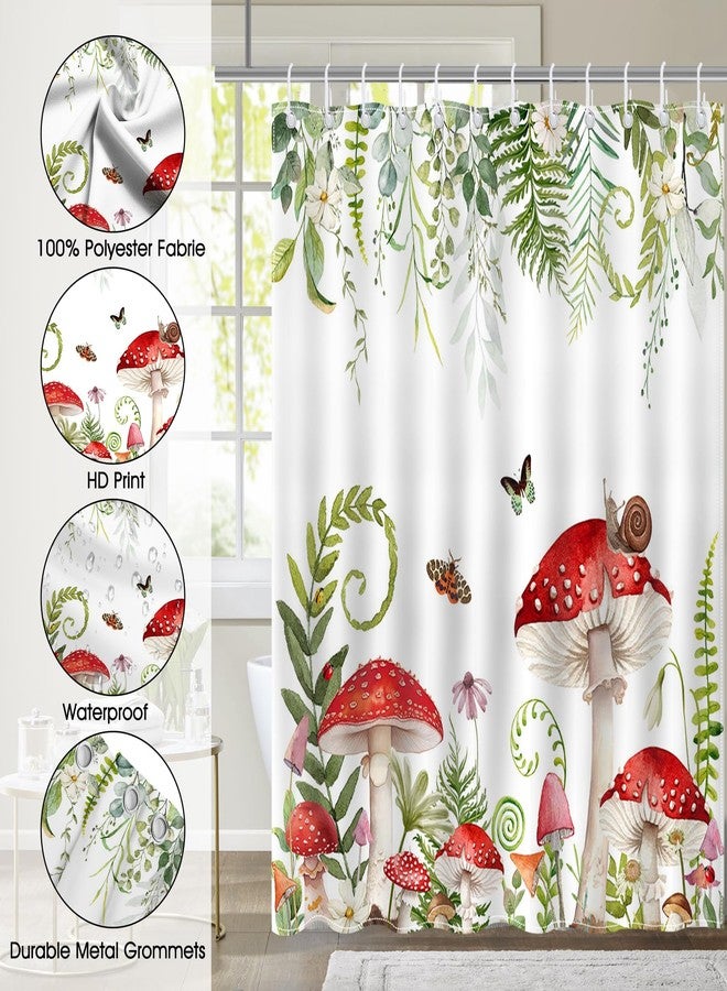 Mocsicka Mushroom Shower Curtain Retro Mushroom Green Plant Bathroom Shower Curtain Mushroom Botanical Aesthetic Waterproof Fabric Shower Curtain Bathtub Decor with 12 Hooks 72 X 72 Inch - Image 4