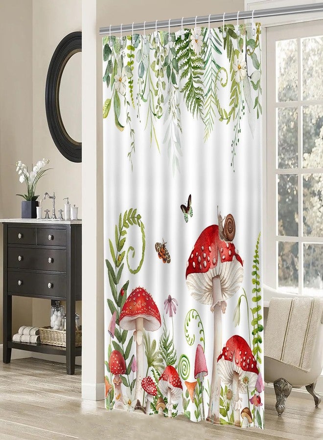 Mocsicka Mushroom Shower Curtain Retro Mushroom Green Plant Bathroom Shower Curtain Mushroom Botanical Aesthetic Waterproof Fabric Shower Curtain Bathtub Decor with 12 Hooks 72 X 72 Inch - Image 3