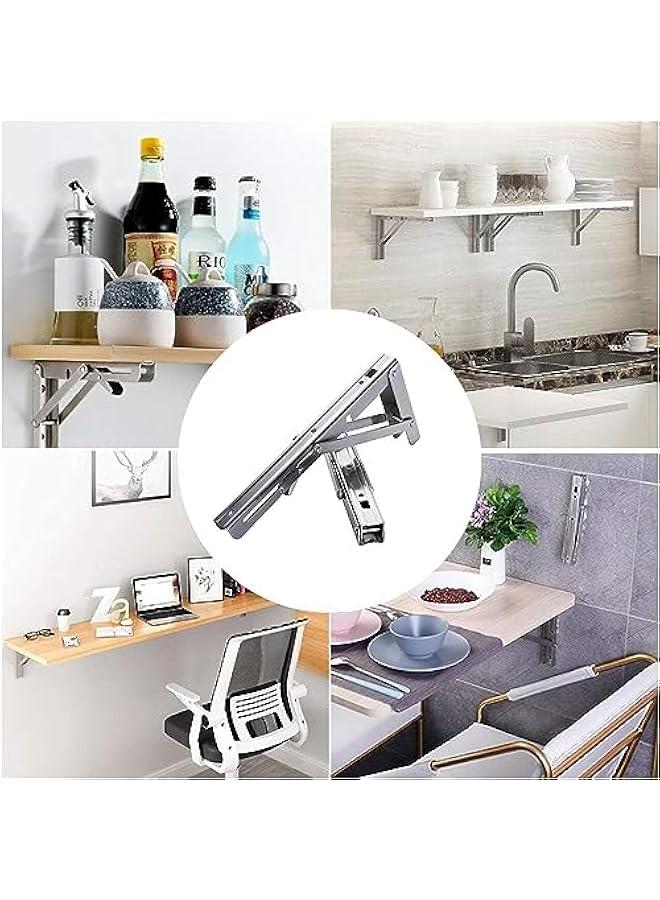 HOOKOR Folding Shelf Brackets - Heavy Duty Stainless Steel Collapsible Shelf Bracket for Bench Table, Space Saving DIY Bracket, Max Load: 550lb (Stainless Steel, 8 inch) - Image 2