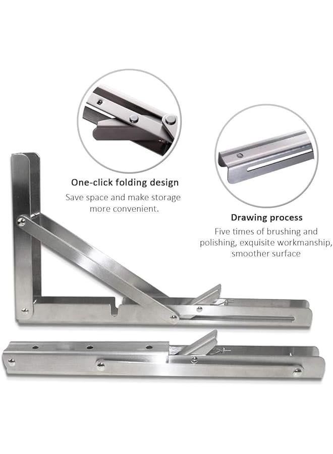 HOOKOR Folding Shelf Brackets - Heavy Duty Stainless Steel Collapsible Shelf Bracket for Bench Table, Space Saving DIY Bracket, Max Load: 550lb (Stainless Steel, 8 inch) - Image 4