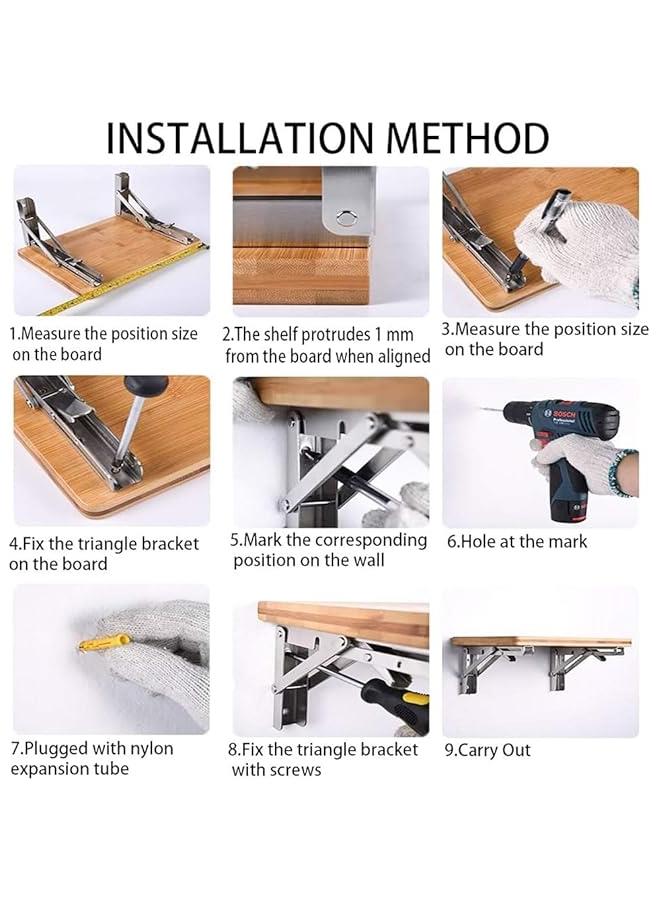 HOOKOR Folding Shelf Brackets - Heavy Duty Stainless Steel Collapsible Shelf Bracket for Bench Table, Space Saving DIY Bracket, Max Load: 550lb (Stainless Steel, 8 inch) - Image 5