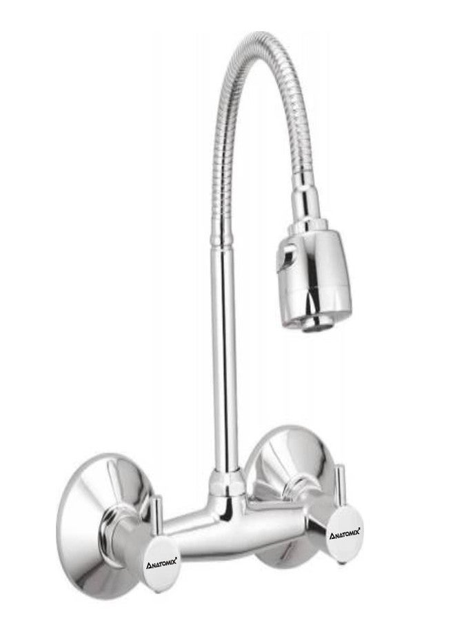 Anatomix Aqua Wall Mounted Sink Mixer with Modular Shower spout for Kitchen Sink Modular Spout Faucet Sink taps, Brass, Chrome Finish - Image 1