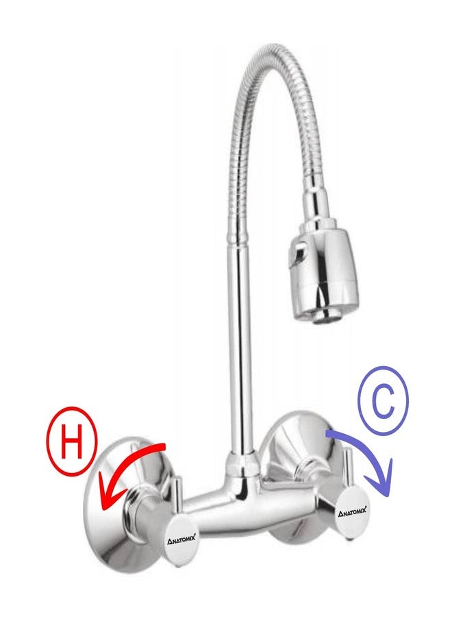 Anatomix Aqua Wall Mounted Sink Mixer with Modular Shower spout for Kitchen Sink Modular Spout Faucet Sink taps, Brass, Chrome Finish - Image 2