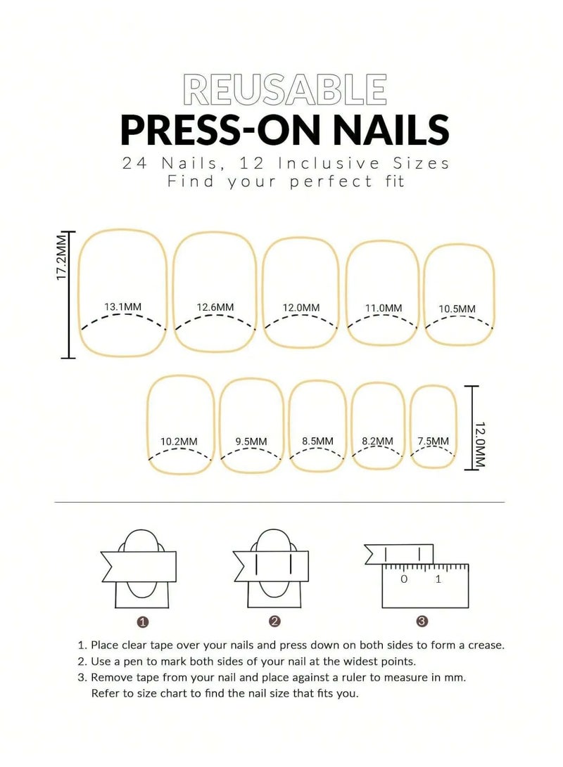 Square-shaped fake nails set – the box includes 24 nails, a nail file, and glue. - Image 4