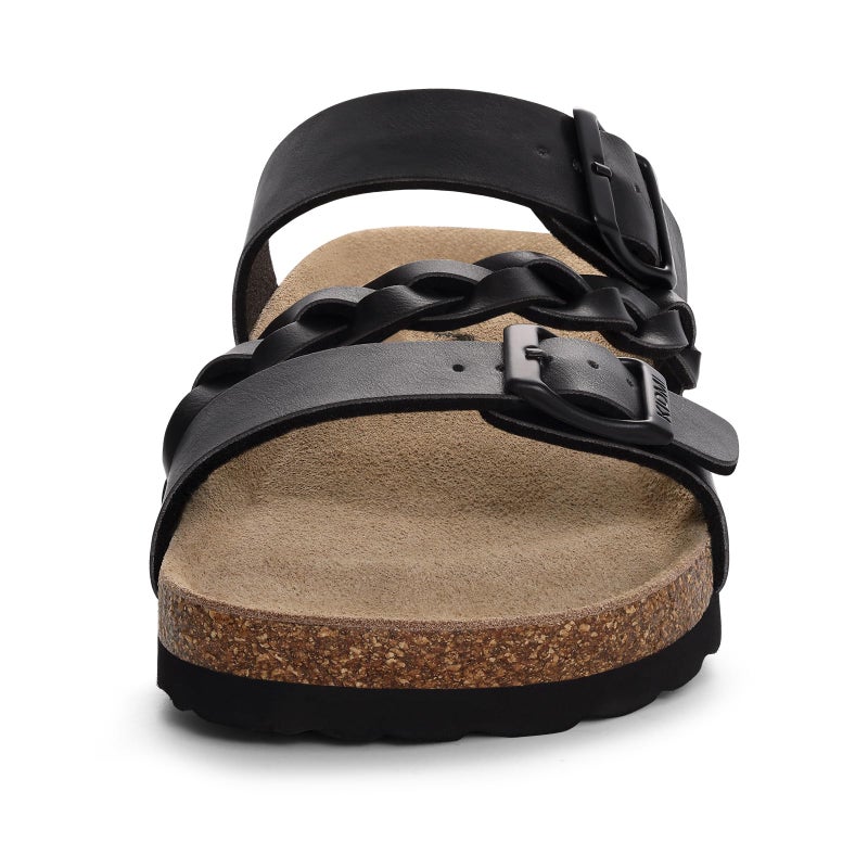 KIDMI Women's Cork Footbed Sandals with Arch Support Comfortable Slip-On Slide Sandals With Adjustable Buckle for Summer, Black Matte 39 - Image 5