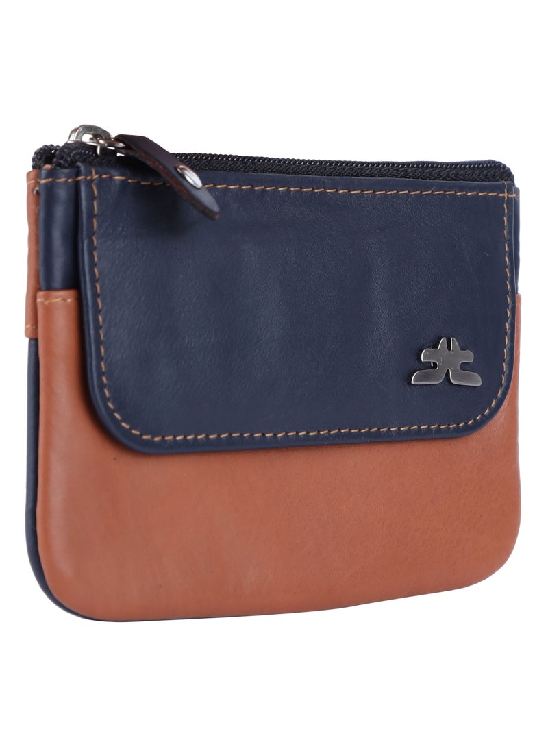 LAVERI LEATHER Laveri Leather Coin Purse With Key Chain Blue Tan  - Image 2