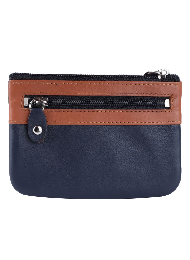 LAVERI LEATHER Laveri Leather Coin Purse With Key Chain Blue Tan  - Image 3