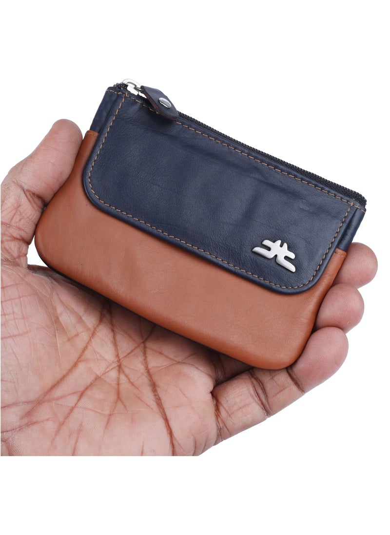 LAVERI LEATHER Laveri Leather Coin Purse With Key Chain Blue Tan  - Image 5