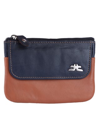 Laveri Leather Coin Purse With Key Chain Blue Tan