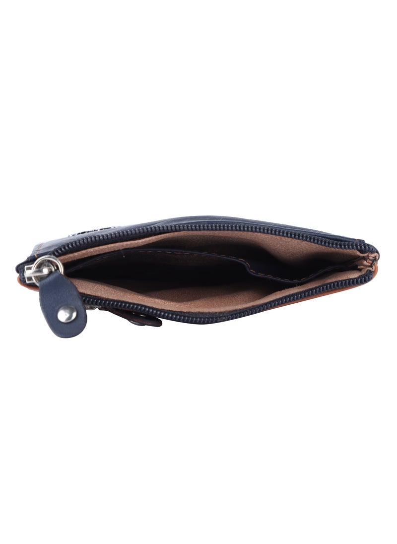 LAVERI LEATHER Laveri Leather Coin Purse With Key Chain Blue Tan  - Image 4