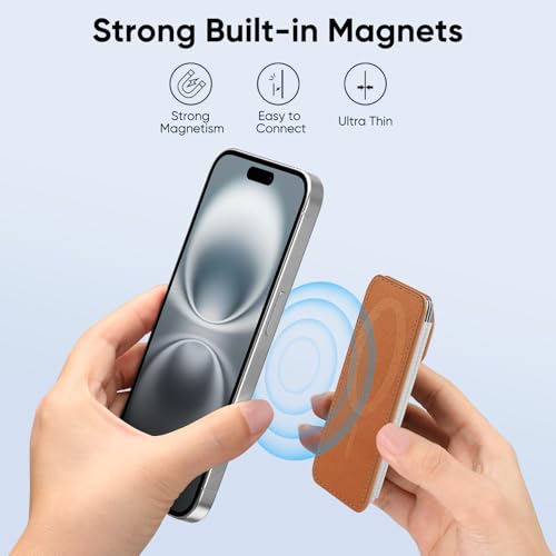 FINPAC MagSafe Wallet, Magnetic Card Wallet Holder for iPhone 17/16/15/14/13/12 Series, Safe RFID Blocking Slim Leather 6 Card Holder for Women Men, Light Brown - Image 4