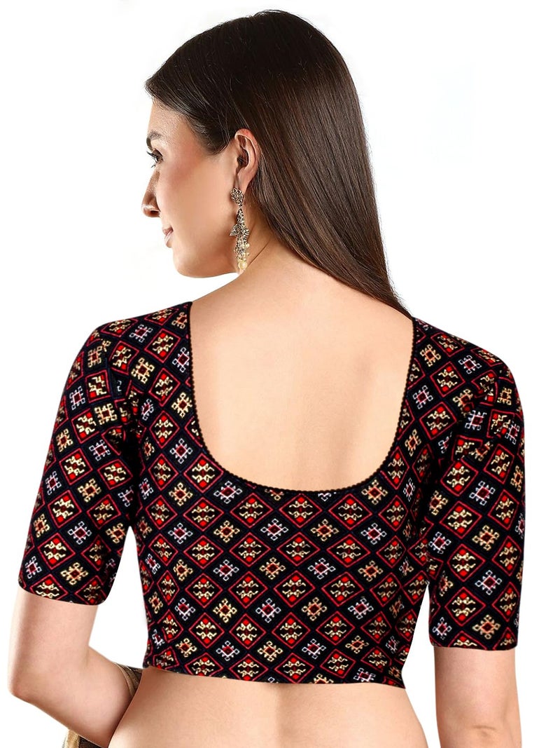 Chandrakala Stretchable Blouses for Women Sarees,Readymade,Black Red, Small-Medium (B227BLA3) - Image 2
