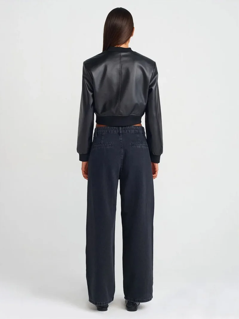 ديلفين Dilvin High Waist Wide Leg Cotton Denim Jeans
