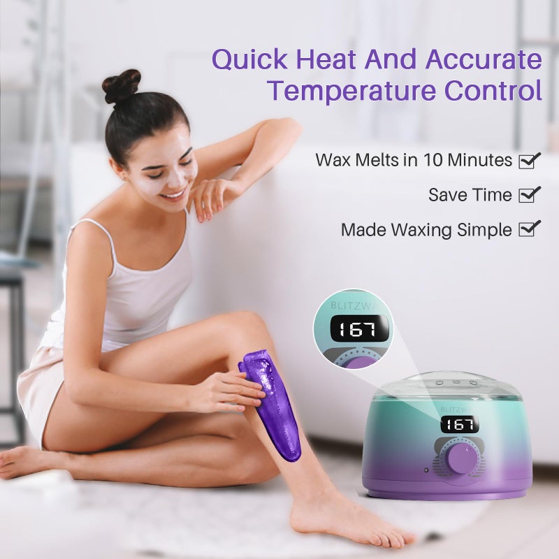 BLITZWAX Brazilian and Bikini Waxing Kit for Women, Hard Wax Warmer for Face, Legs, and Body, At Home Hair Removal Kit, Beginner Friendly, Quick Heating, 32pcs Wax Spatulas - Image 2