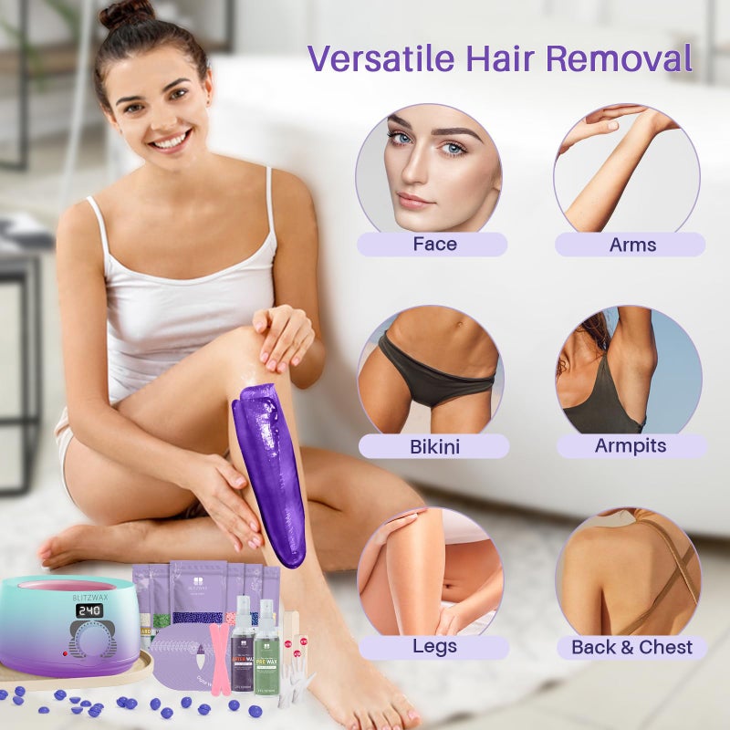 BLITZWAX Brazilian and Bikini Waxing Kit for Women, Hard Wax Warmer for Face, Legs, and Body, At Home Hair Removal Kit, Beginner Friendly, Quick Heating, 32pcs Wax Spatulas - Image 4