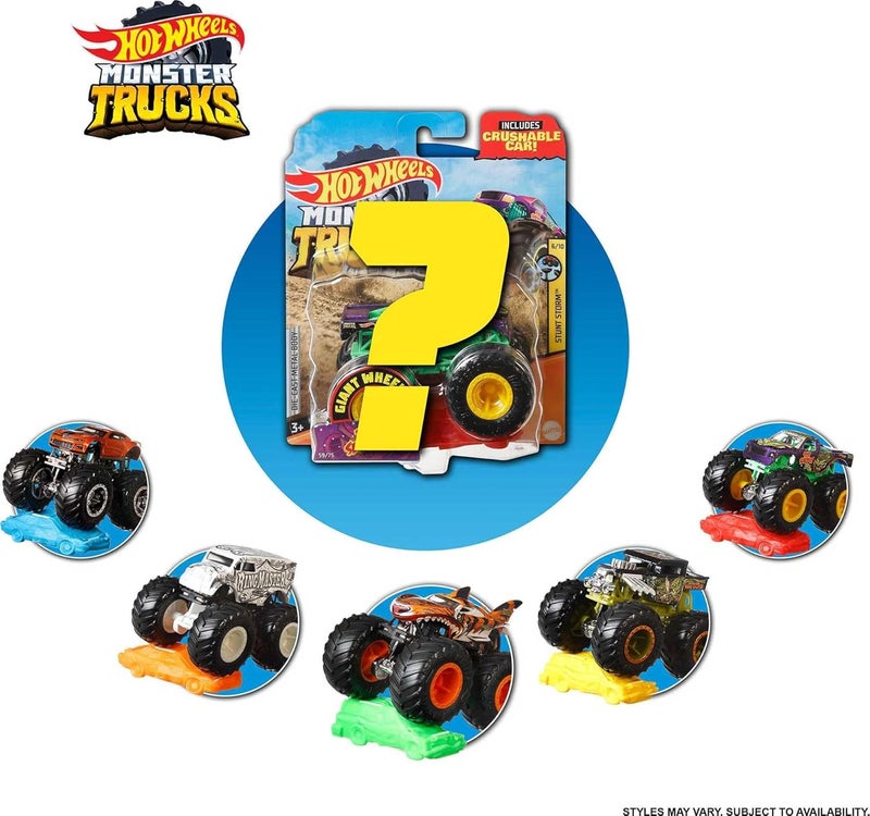 هوت ويلز مجموعة شاحنات ® Monster Trucks بمقياس 1:64 مصنوعة بطريقة الصب بالقالب (Die-Cast) مع عجلات ضخمة (عبوة تحتوي على 2 شاحنة) - Image 2