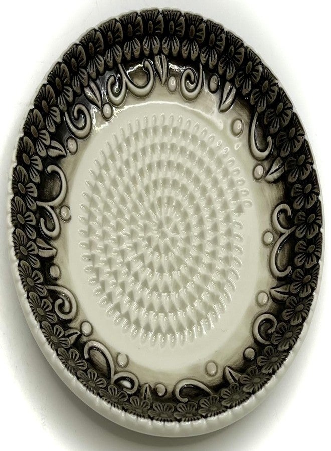 BonCera, All-in-one Premium Ceramic Garlic Grater Plate 4-Piece Set - Black Embossed Design and Style - For Garlic, Ginger, Chocolate, and more! - Comes with 5.25" Plate, Peeler, Brush, and Stand - Image 4
