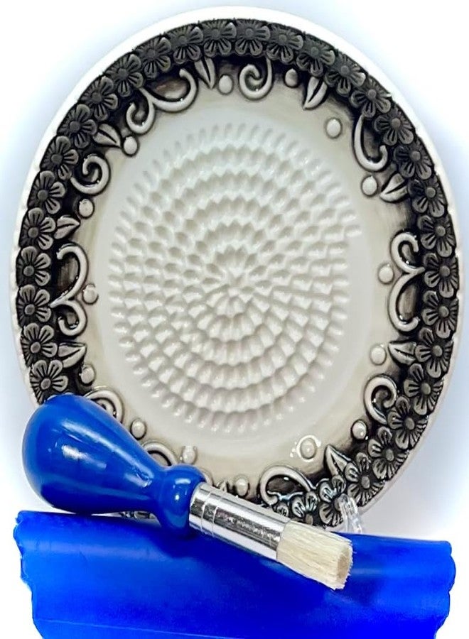 BonCera, All-in-one Premium Ceramic Garlic Grater Plate 4-Piece Set - Black Embossed Design and Style - For Garlic, Ginger, Chocolate, and more! - Comes with 5.25" Plate, Peeler, Brush, and Stand - Image 1