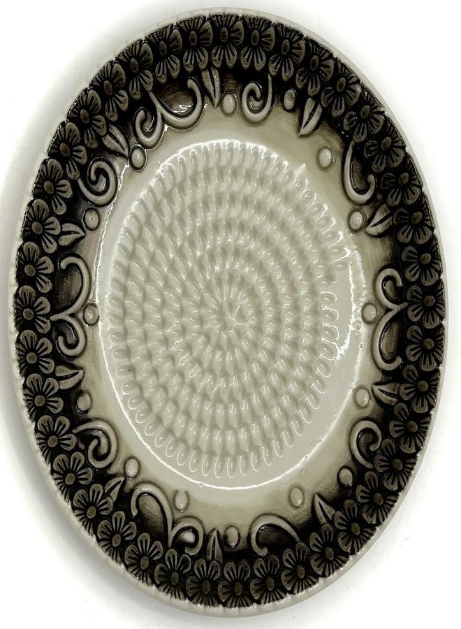 BonCera, All-in-one Premium Ceramic Garlic Grater Plate 4-Piece Set - Black Embossed Design and Style - For Garlic, Ginger, Chocolate, and more! - Comes with 5.25" Plate, Peeler, Brush, and Stand - Image 2