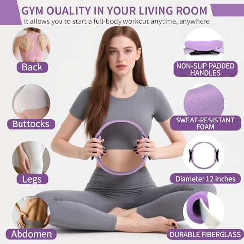 HAKELPOK Pilates Kit for Home Workouts Yoga for Women-12-Piece with Ring,Yoga Ball,5 Resistance Bands,Figure-8 Band,Arm Stretcher,Grippy Socks,Storage Bag for Toning,Strength & Flexibility(Purple) - Image 2