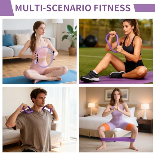 HAKELPOK Pilates Kit for Home Workouts Yoga for Women-12-Piece with Ring,Yoga Ball,5 Resistance Bands,Figure-8 Band,Arm Stretcher,Grippy Socks,Storage Bag for Toning,Strength & Flexibility(Purple) - Image 5