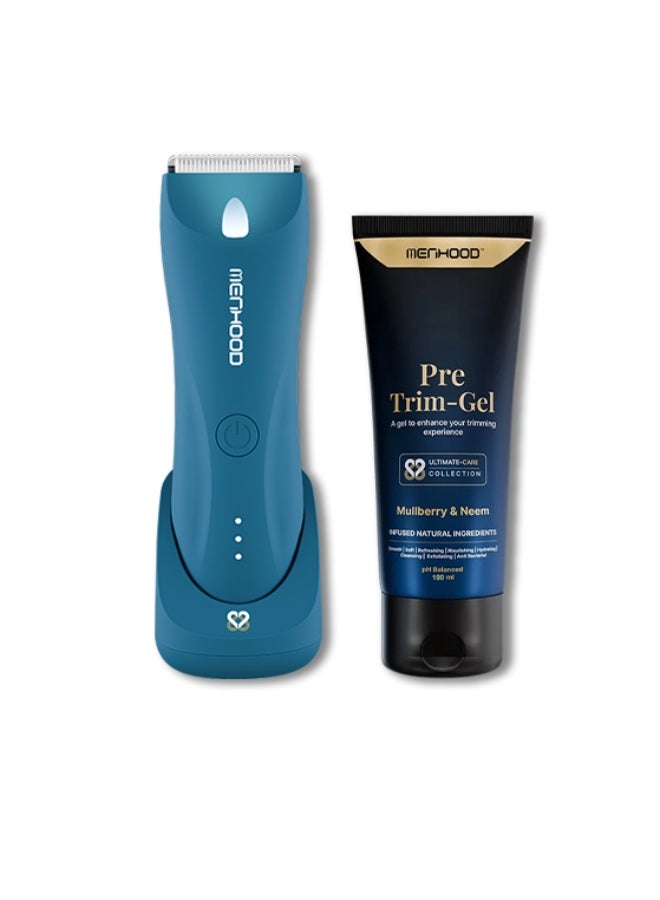 MENHOOD  Body Grooming Trimmer 1.0 Pro for Men | Male Body Hair Trimmer | IPX7 Waterproof | Wireless Charging with Type-C Support | 150 Min Runtime | 4000K LED Light | Ceramic Technology for Full Body Grooming | Shaver & Razor for Men | Pre Trim Gel | Formulated For Men Below-The-Waist Trimming | Sensitive Skin | Lubricates Skin Helps In Smooth Glide, Quick Trimming | Paraben-Free (100 ML) - Image 1