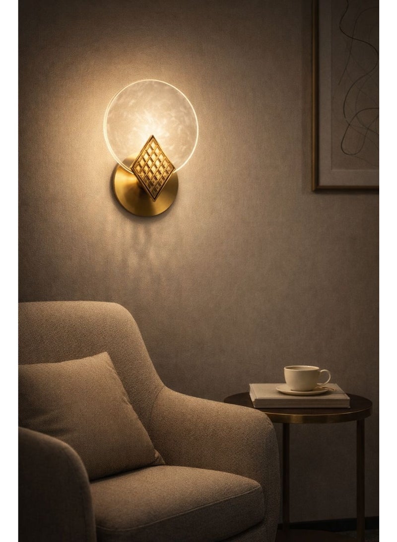 Luxury metal wall light with fifteen-centimeter glass circle, twenty-five centimeter length, featuring three LED lights in modern artistic design - Image 3