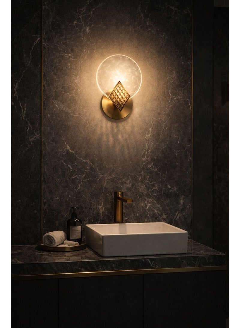 Luxury metal wall light with fifteen-centimeter glass circle, twenty-five centimeter length, featuring three LED lights in modern artistic design - Image 1