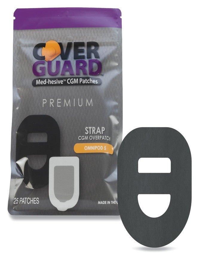 كوفر غارد لاصقة CoverGuard CGM | كبسولة الأنسولين Omnipod 5 | تصميم أسود بحزام متقاطع | 25 لاصقة | لاصق مقاوم للماء | مقاوم للتلف | سهلة الاستخدام والإزالة | صنع في الولايات المتحدة الأمريكية - Image 1