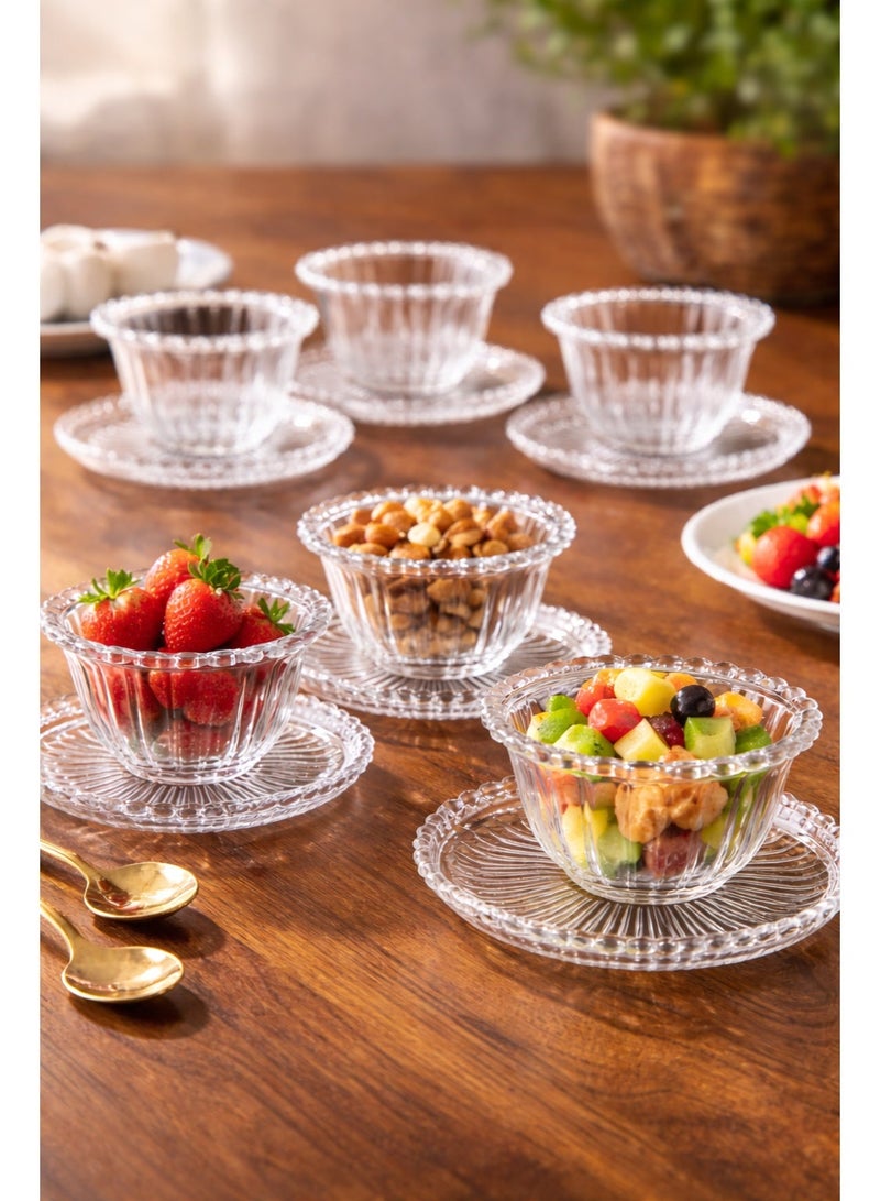 إيليجانت ✨ طقم زباديـة وصحون زجاجية فاخرة – 12 قطعة | قطر الزبدية 11.8 سم | قطر الصحن 15 سم ✨ - Image 1