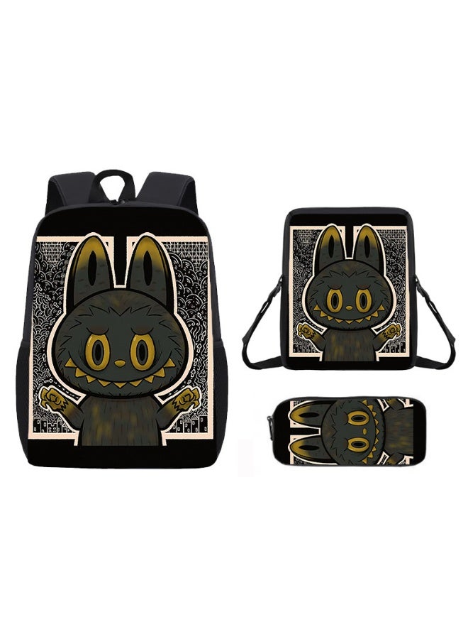 لابوبو حقيبة ظهر لابوبو المدرسية الابتدائية خفيفة الوزن، بطبعة كرتونية لطيفة للأطفال، مقاس 42*29*16 سم، وحقيبة غداء مقاس 26*18*6 سم، وحقيبة أقلام مقاس 11*22*2.5 سم. - Image 1