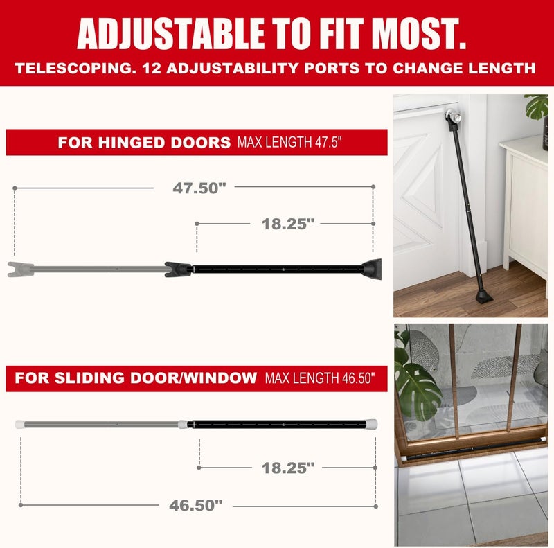 Security Man 2-in-1 Door Security Bar & Sliding Patio Door Security Bar (2 Pack) via Interchangeable Caps - Heavy Duty Iron Construction Door Stoppers Lock for Home, Apartment, Travel Hotel - Black - Image 3