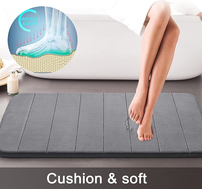 Onlyeasy 2 Piece Memory Foam Rectangular Bath Mat Set, 31.5X19.8 + 24X20 U-Shaped Bathroom Rugs, Toilet Mat, Water Absorption, Non Slip, Thick, Dry Fast (Grey) - Image 3