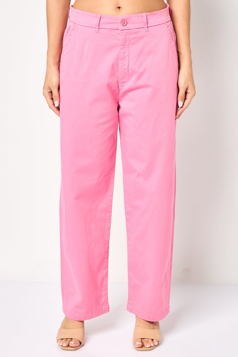 Reiko Women Regular Fit Solid Stretchable Chino Pants, Pink - Image 1
