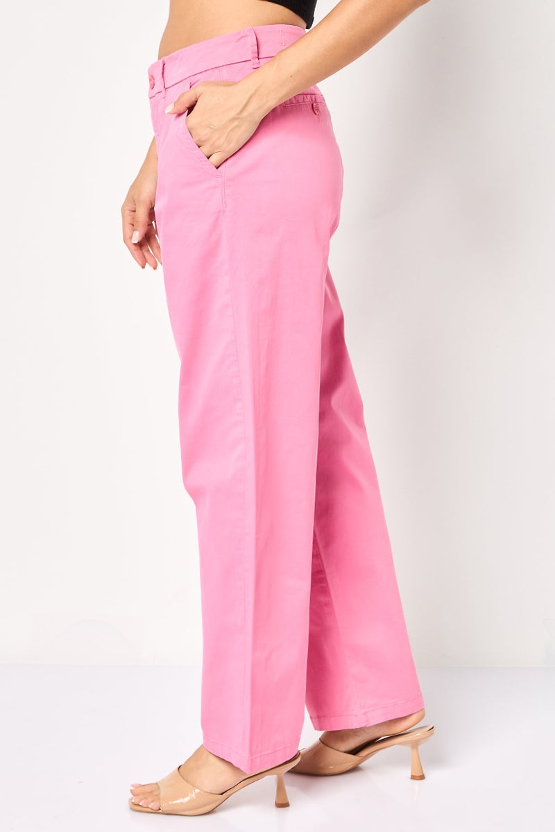 Reiko Women Regular Fit Solid Stretchable Chino Pants, Pink - Image 3