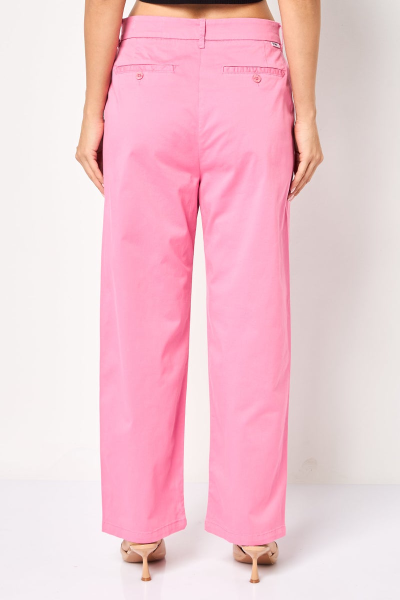 Reiko Women Regular Fit Solid Stretchable Chino Pants, Pink - Image 4