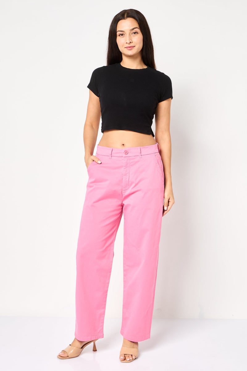 Reiko Women Regular Fit Solid Stretchable Chino Pants, Pink - Image 2