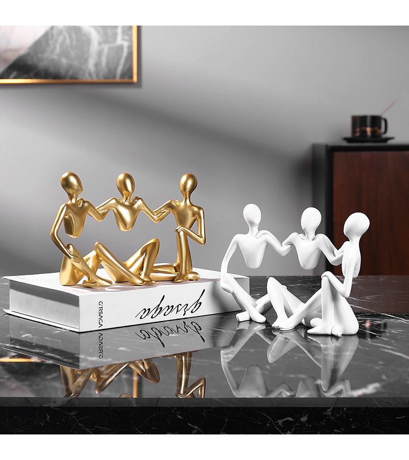 Golden Abstract Three Person Thinker Figure Sculpture Modern Minimalist Home Decor Ornament 7.87 Inch - Image 2