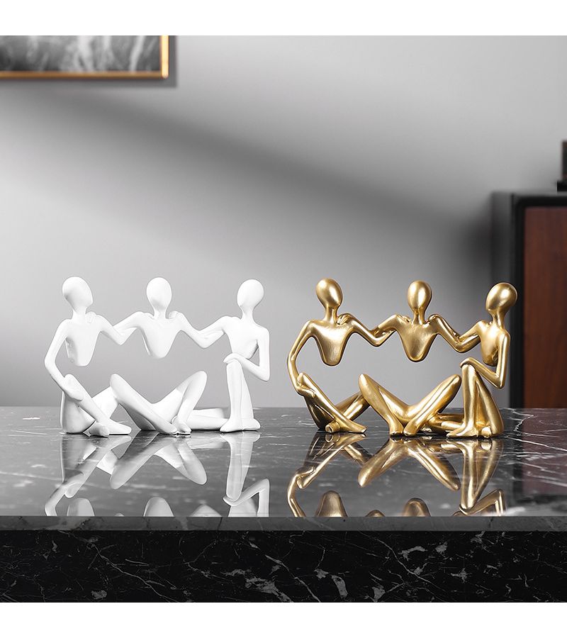 Golden Abstract Three Person Thinker Figure Sculpture Modern Minimalist Home Decor Ornament 7.87 Inch - Image 3