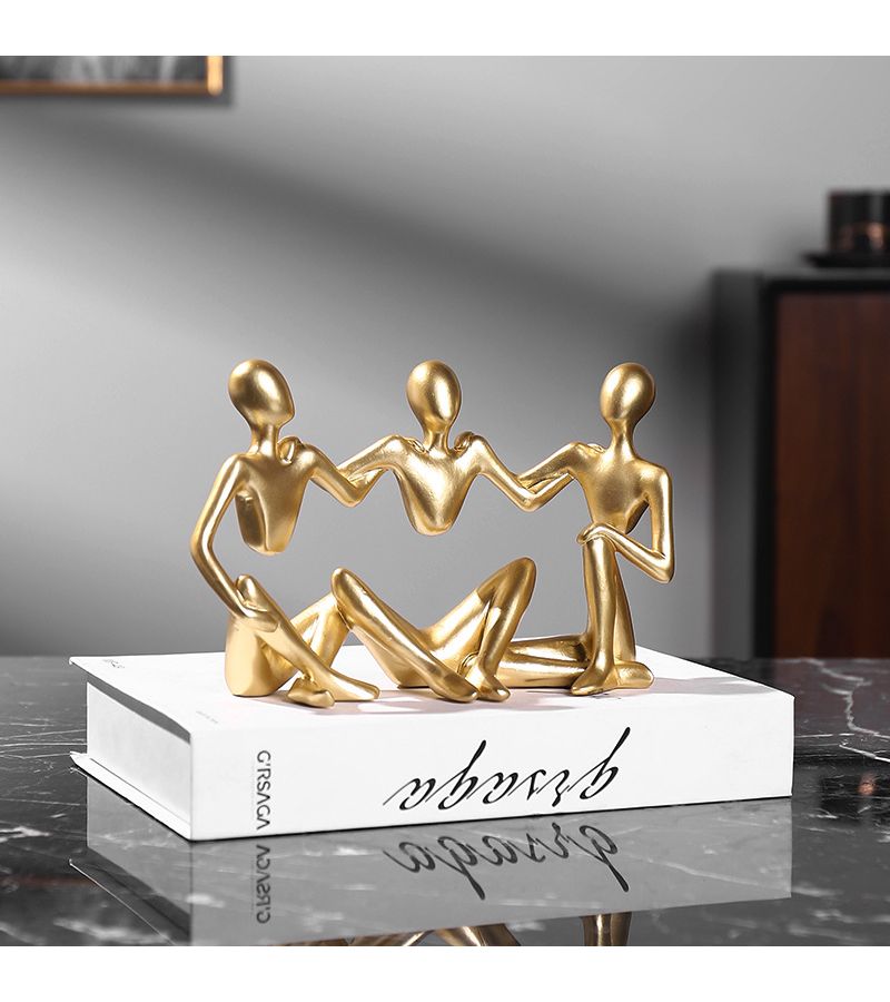 Golden Abstract Three Person Thinker Figure Sculpture Modern Minimalist Home Decor Ornament 7.87 Inch - Image 1